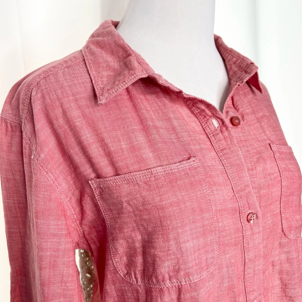 FREE PEOPLE Road Trip Chambray Crochet Button Down Shirt